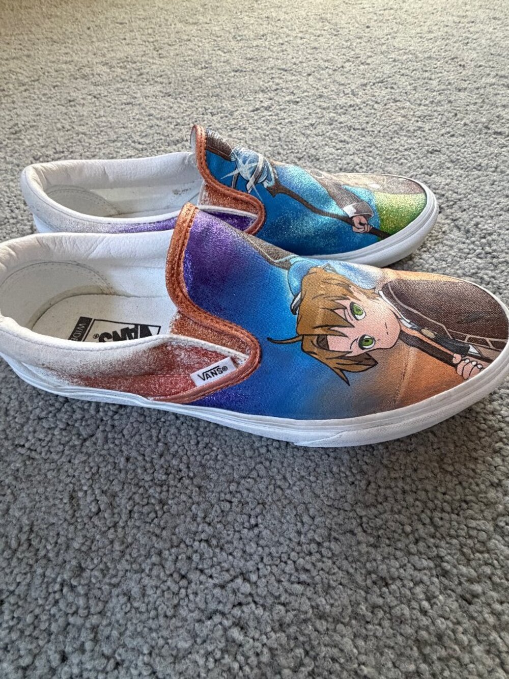 Custom Hand-Painted Vans Slip-On Wide Shoes - Mushoku Tensei Rudeus Anime Men 11 - Picture 8 of 13